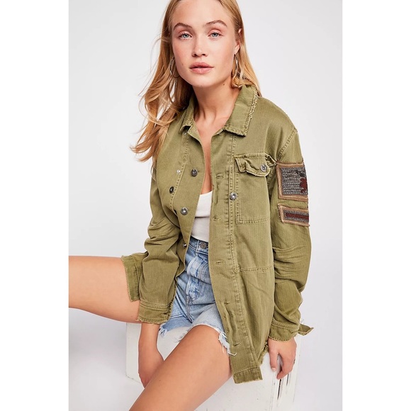 Free People Embellished Military Shirt 